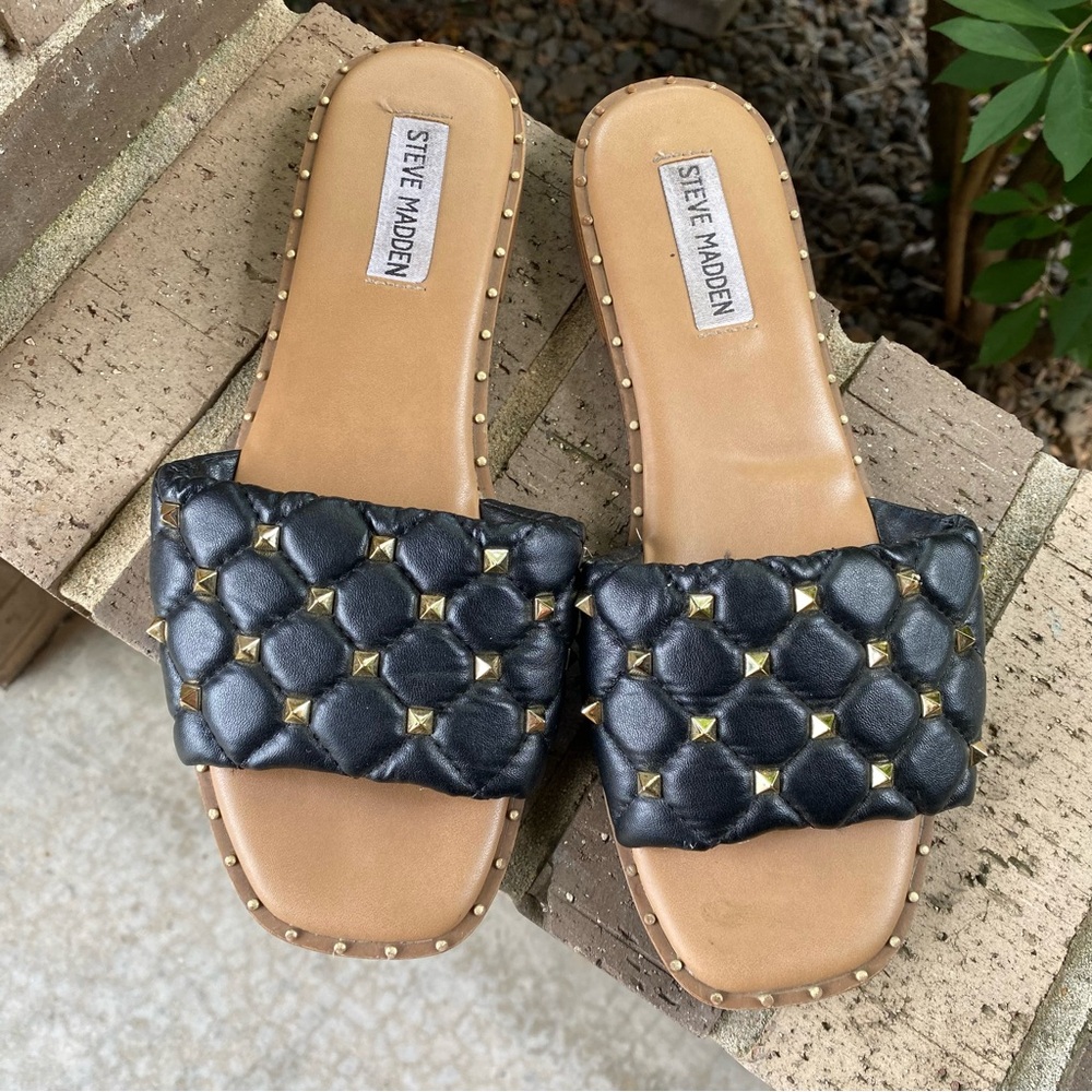 Steve Madden Black and Gold Studded Sandals